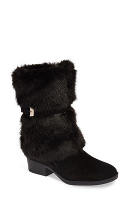 Taryn Rose Giselle Water Resistant Faux Fur Boot in Black Suede
