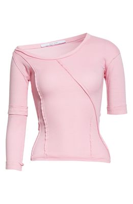 TALIA BYRE Rib Asymmetric Off the Shoulder Organic Cotton Top in Pink