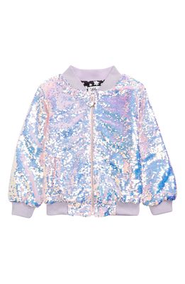 Lola & the Boys Kids' Bright Star Sequin Bomber Jacket in Silver