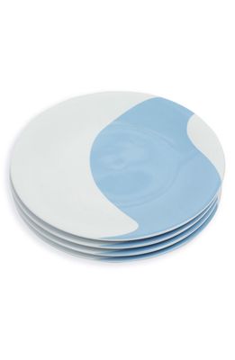 MISETTE Set of 4 Porcelain Dinner Plates in Color Block - Blue/White