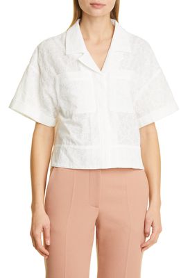 TED BAKER LONDON Chancee Floral Broderie High-Low Cotton Camp Shirt in White