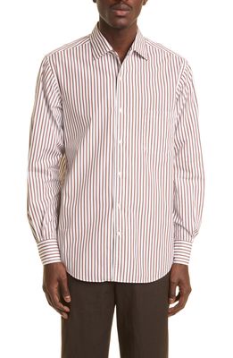 LORO PIANA Andre Stripe Cotton Button-Up Shirt in Argilla Stripes