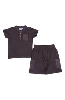 Bear Camp Textured Henley T-Shirt & Shorts Set in Charcoal