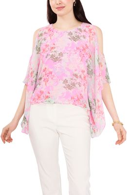 Chaus Floral Print Cold Shoulder Cape Sleeve Top in Pink Floral