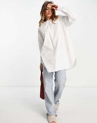 Selected Femme oversized shirt with scalloped collar detail in white