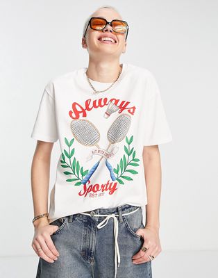 Pull & Bear oversized t-shirt with tennis graphic in white