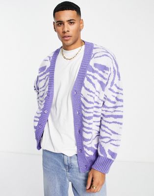 Topman oversized knitted cardigan in zebra print-Multi