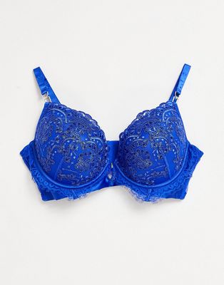 Ann Summers Curve Fiercely Sexy sequin embroidered lace plunge bra in cobalt-Blues