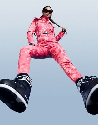 ASOS 4505 fitted belted ski suit in tie dye print-Pink