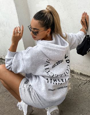 ASOS Weekend Collective oversized hoodie with stacked logo in ice heather-Grey