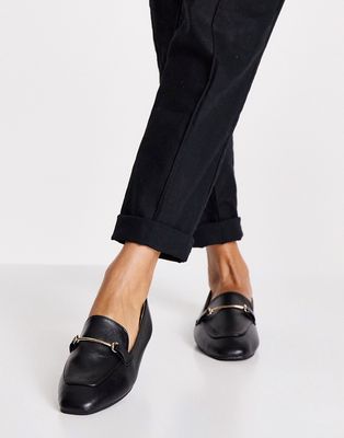 RAID Vella soft square toe flat shoes with gold trim in black