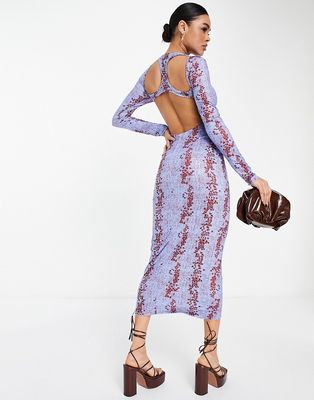Ei8th Hour body-conscious maxi dress with low back in blue multi print