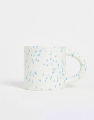 Monki mug in cream with blue splatter print-White