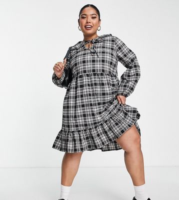 New Look Curve frill collar smock dress in black plaid