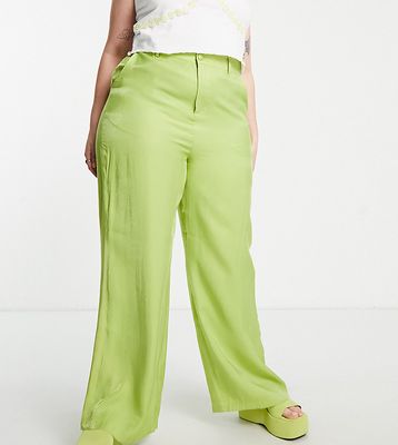 Daisy Street Plus wide leg pants in green shimmer - part of a set