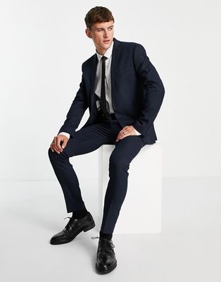 Topman super skinny textured suit pants in navy