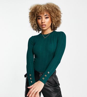 Missguided crew neck bodysuit with button cuff in green