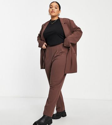 ASOS DESIGN Curve jersey tapered suit pants in mocha-Brown