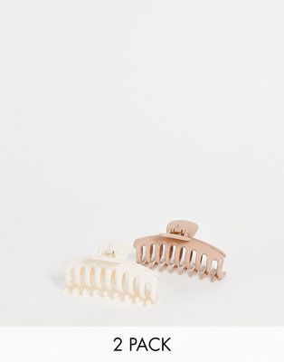DesignB London pack of 2 hair claw clips in beige and white-Multi