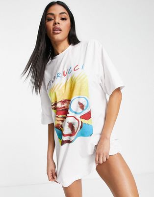 Fiorucci relaxed t-shirt dress with vintage graphic & logo-White