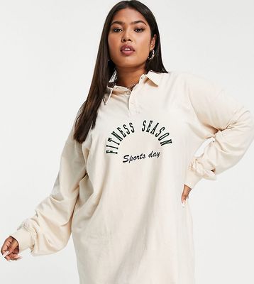 Public Desire Curve fitness season polo t-shirt sweat dress in cream-White