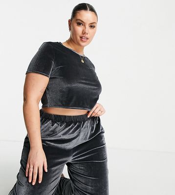 Missguided Plus velour lounge set in charcoal-Gray