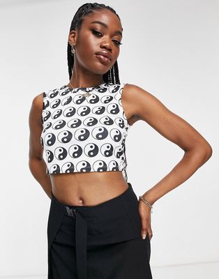 Pieces yin & yang crop top in black and white-Multi