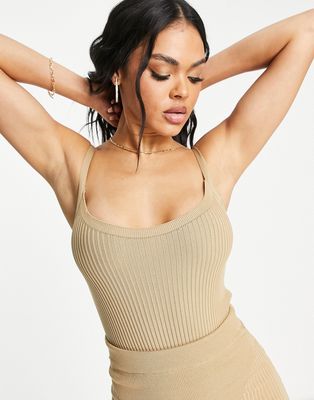 WMNSwear ribbed cami top in sand - part of a set-Neutral