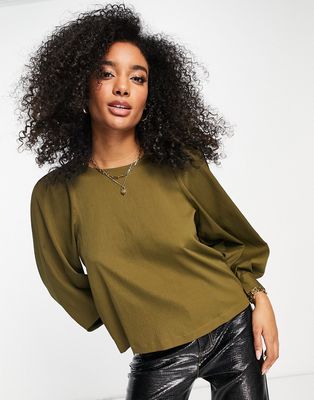 Vero Moda blouse with extreme volume sleeves in khaki-Green