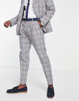 Selected Homme slim fit suit pants in blue check linen mix