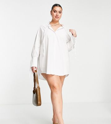 In The Style Plus x Dani Dyer ruffle collar tie sleeve shirt dress in white