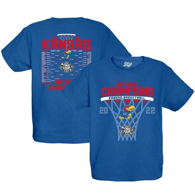 Youth Blue 84 Royal Kansas Jayhawks 2022 NCAA Men's Basketball National Champions Bracket T-Shirt