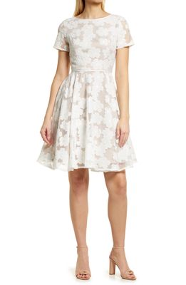 Shani Floral Fit & Flare Cocktail Dress in White/Nude