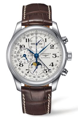 Longines Master Automatic Chronograph Leather Strap Watch