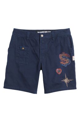 Billionaire Boys Club BB Icons Embroidered Flat Front Shorts in Navy Blazer