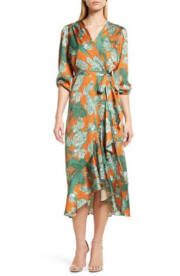 Sam Edelman Leaf Print Ruffle Wrap Dress in Sienna Multi