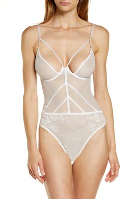 Coquette Strappy Lace Trim Teddy in White