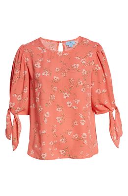 CeCe Floral Print Tie Sleeve Blouse in Cameo Coral