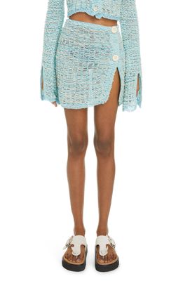 Acne Studios Kelroy Open Knit Cotton Blend Miniskirt in Aqua Blue