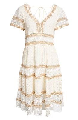 BAROK PARIS Embroidered Cotton Eyelet Midi Dress in Ecru