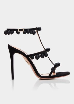 Cha Cha Cha Beaded Suede T-Strap Sandals