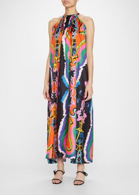 Brigitte Neckholder Geometric Silk Dress