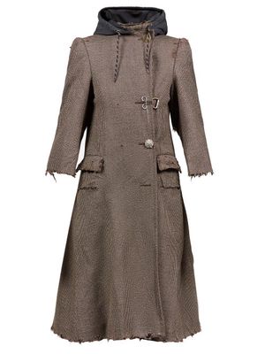 Balenciaga - Hooded Distressed Houndstooth Tailored Coat - Womens - Brown