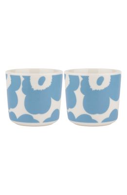 Marimekko Oiva Unikko Set of 2 Stoneware Coffee Cups in Sky Blue