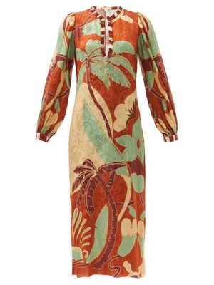 Johanna Ortiz - Cumbia Sobre El Río Beaded Floral-damask Dress - Womens - Brown Multi
