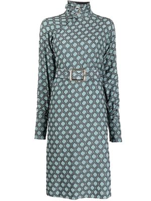 Shanghai Tang patterned belted midi dress - Blue