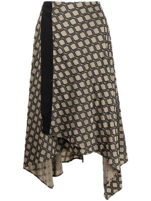 Shanghai Tang patterned silk midi skirt - Brown