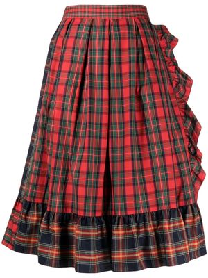 Sueundercover pleated tartan-check midi skirt - Red