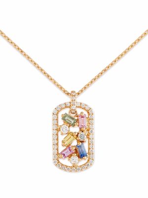 Suzanne Kalan 18kt yellow gold diamond and sapphire dog tag necklace
