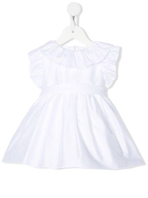 Little Bear ruffle-trim tie-fastening dress - White